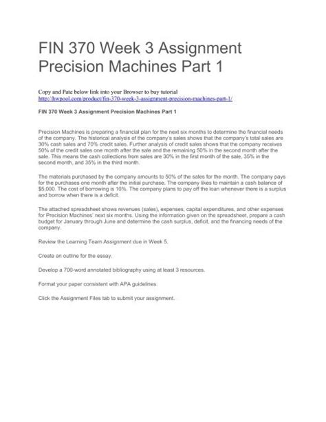 precision machines part 1 fin 370|FIN 370 Week 3 Assignment Precision Machines Part 1 .